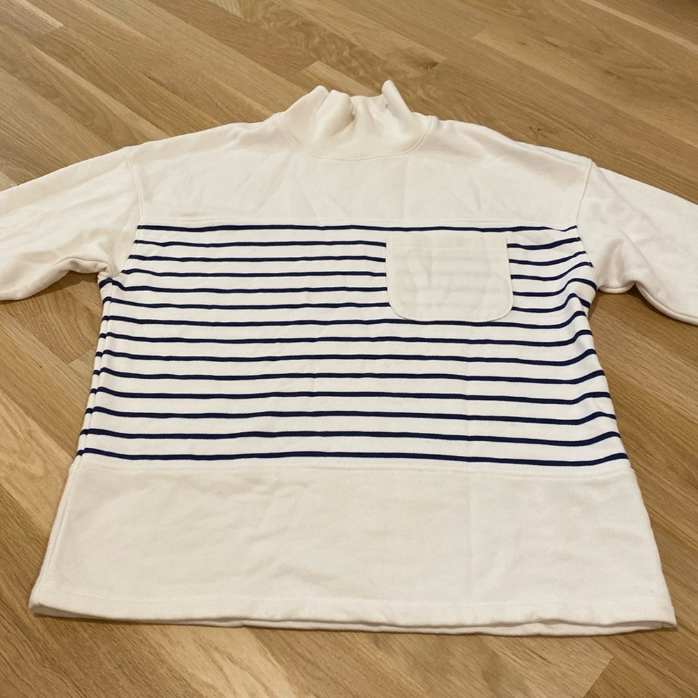 Madewell Resourced Cotton Mockneck Pocket Sweatshirt Nautical Stripe SZ XS